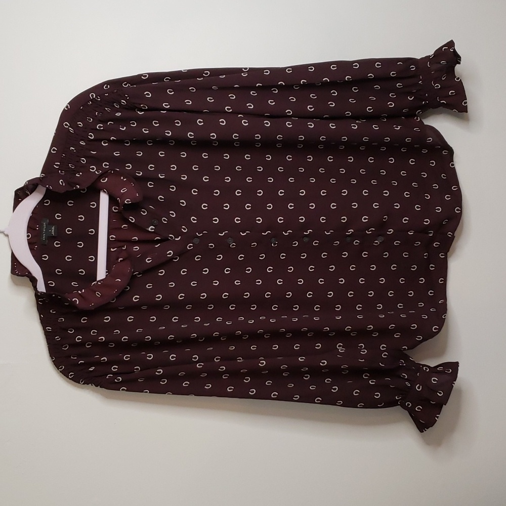 Ann Taylor small burgundy horse shoe design blouse